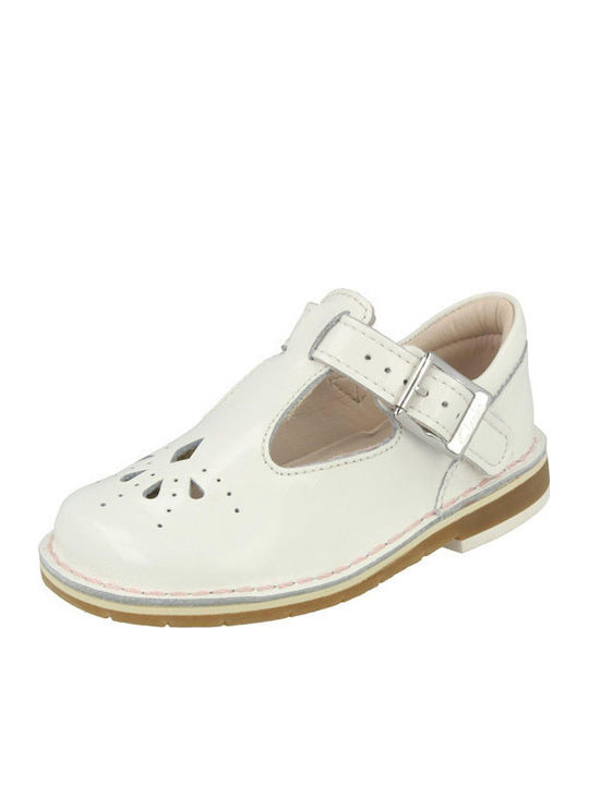 Kids Patent Leather Ballerinas Weave with Hoop & Loop Closure White