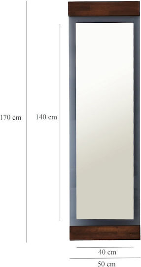 Aberto Design Огледало на пода с кафява металик рамка 170x50см