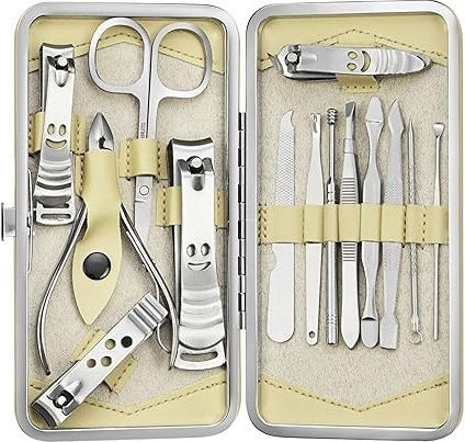 Set Manichiură Pedichiură H&s 14 Piese Oțel Inoxidabil Geantă De Depozitare Bej