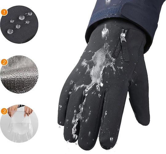 Hurtel Waterproof Gloves for Work Cold-Resistant Black Polyester 1pcs