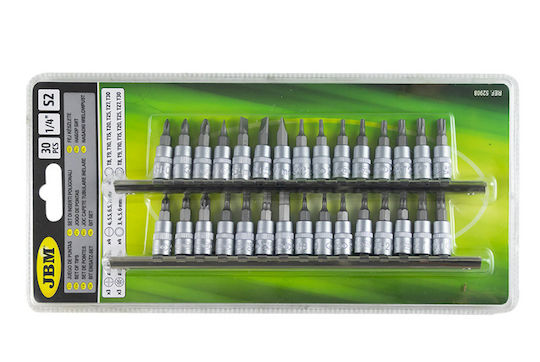 JBM Bit-Stecknüsse mit Bits Allen und Antriebsvierkant 1/4'' Set 30Stück