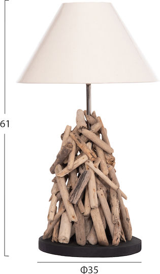Freebox Table Lamp with White Shade and Brown Base