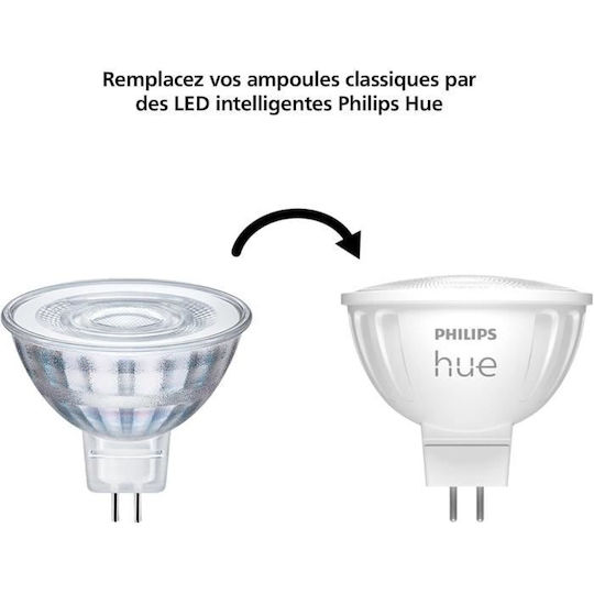 Philips Bec Smart LED 5.1W pentru Dulie GU5.3 și Formă MR16 Alb reglabil 400lm Reglabil în intensitate