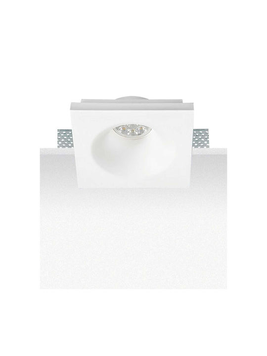 Zambelis Lights Square Plaster Recessed Spot with Socket GU10 White 12x12cm. 1pcs