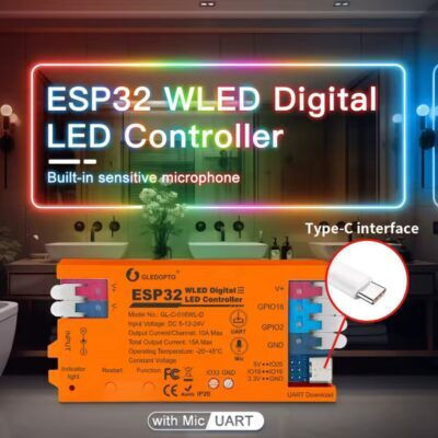 Gledopto GL-C-016WL-D Controler Bandă Luminoasă WLED RGBIC cu Microfon Mod DIY Port USB-C