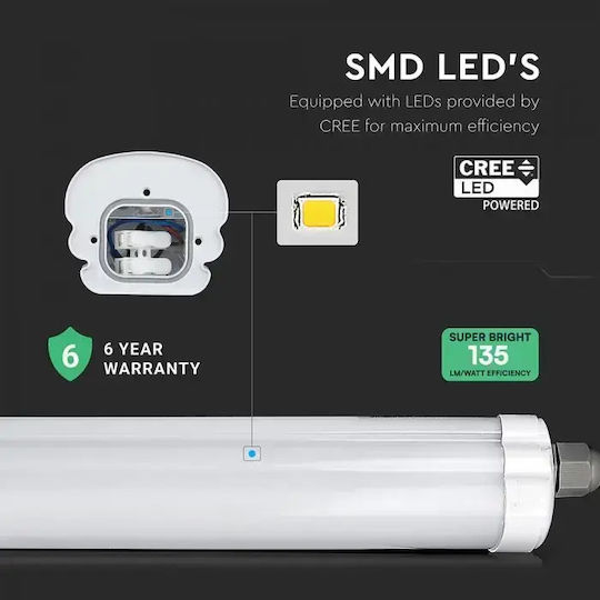Led Waterproof IP65 Fluorescent Type Lighting Batten 150cm V-tac Cree Vhip Led 48w 6430lm 6400k – 2162866