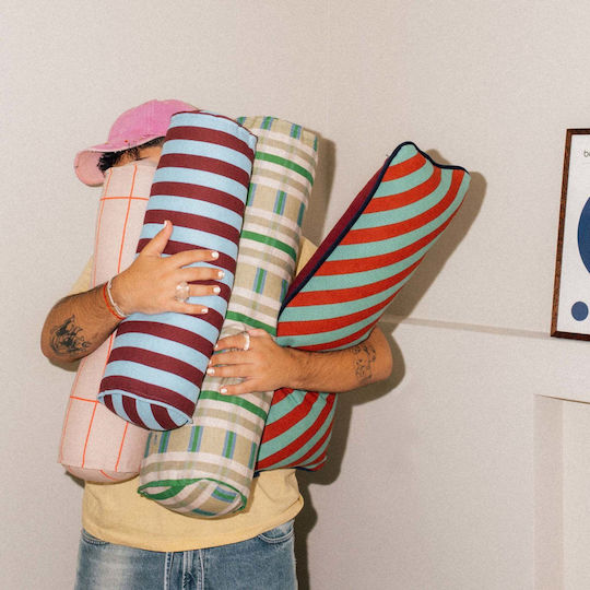 Kids Throw Pillow Cylindrical Burgundy Blue Stripes