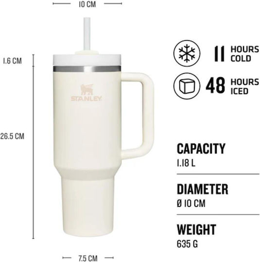 Stanley Quencher H2.0 FlowState Handled Tumbler Thermos Stainless Steel BPA Free 1.18lt Violet Blossom with Straw and Handle
