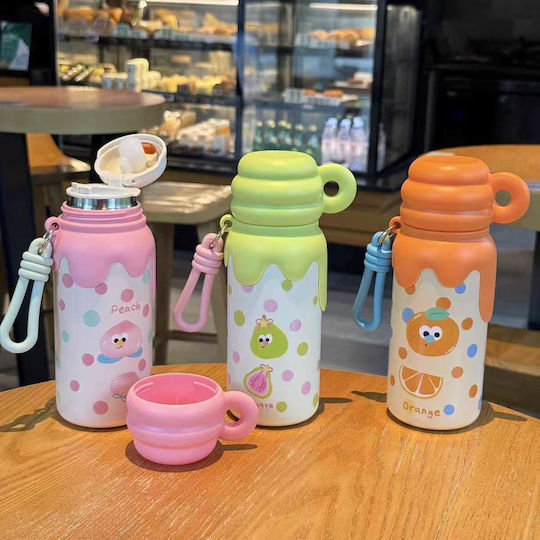 Sticlă Pentru Copii Din Oțel Inoxidabil Cu Capac Cu Filet Antivărsare Roz 420ml