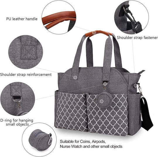 Queen Mother Shoulder/Hand Diaper Bag Gray 40x29x13cm.