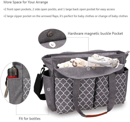 Queen Mother Shoulder/Hand Diaper Bag Gray 40x29x13cm.