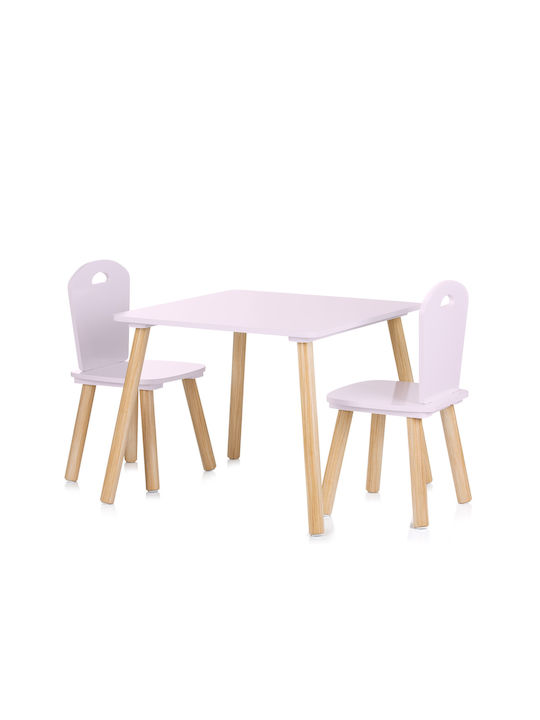 Kids Table Set with Pink Wooden Chairs Chipolino