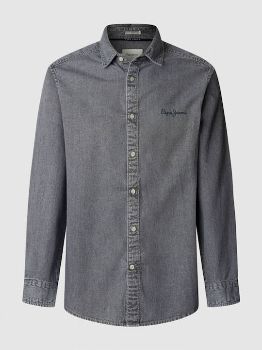 Long-sleeved Denim Shirt Gray