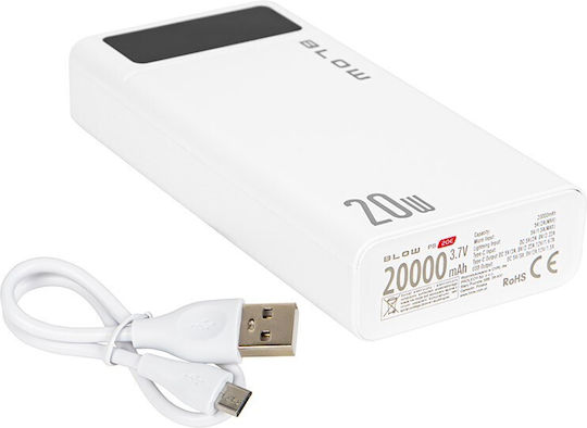 Blow PB20E Solar Power Bank 20000mAh 20W mit 2 USB-A Ausgangsanschlüsse und USB-C Ausgangsanschlüsse Weiß