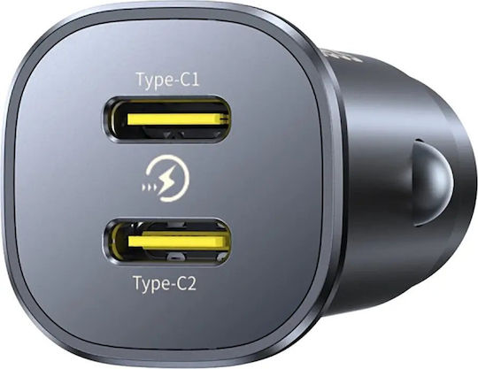 Baseus Auto-Ladegerät 30W mit Anschlüssen: 2xType-C Schwarz Farbe
