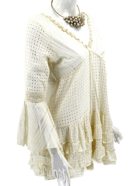 Verde Feminin Scurt Caftan de Plajă Ivory