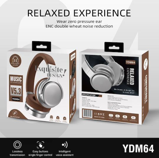 YDM64 Ασύρματα Bluetooth On Ear Ακουστικά Καφέ