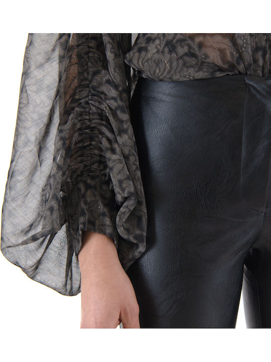 Damen Hoch tailliert Stoff Hose Schlag Black