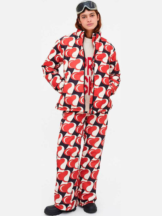 Women's Fabric Trousers with Elastic Loose Fit Red