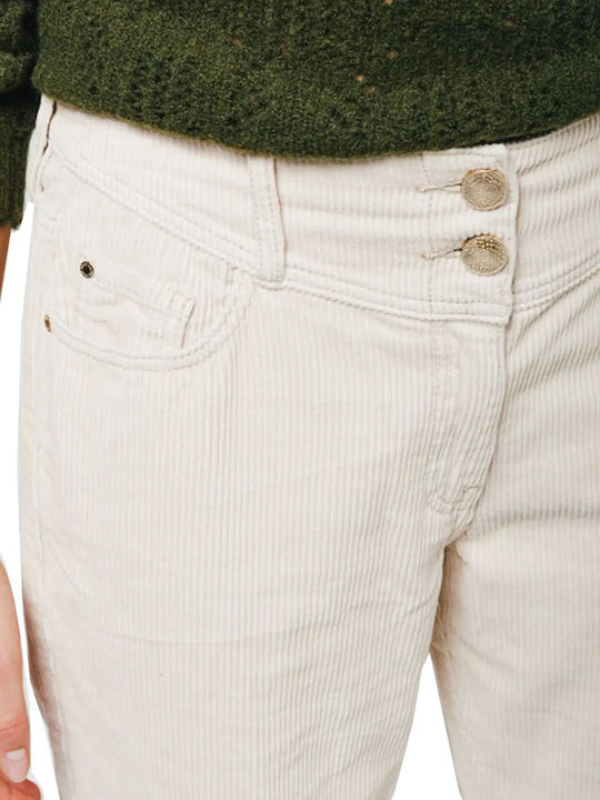 Damen Hoch tailliert Stoff Hose mit Gummizug Ecru