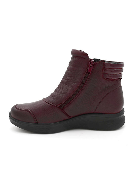 Leather Women's Ankle Boots Burgundy