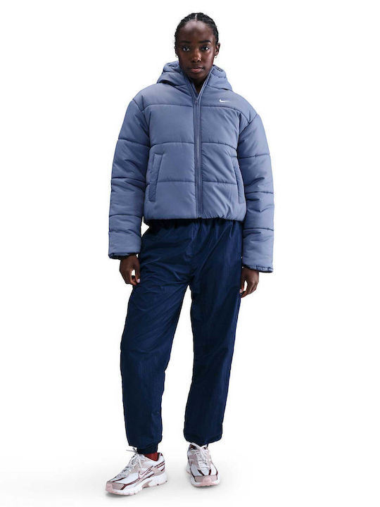 Women's Short Puffer Jacket for Winter Blue