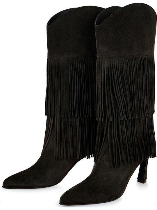 Leather High Heel Women's Boots Black