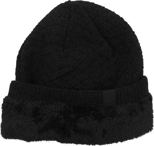 Beanie Unisex Σκούφος Πλεκτός σε Μαύρο χρώμα