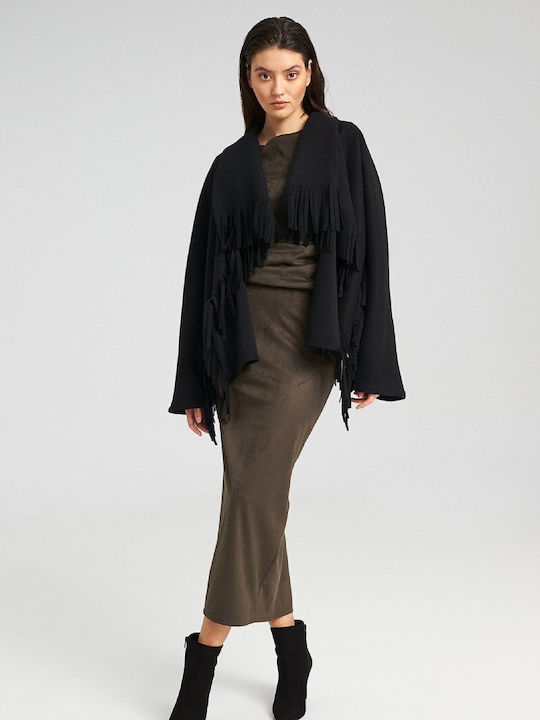 Damen Schwarz Kurzmantel mit Gürtel