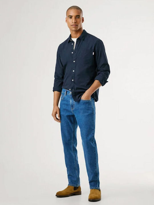 Pantaloni De Blugi Pentru Bărbați Elastic Regular Straight Fit Albastru