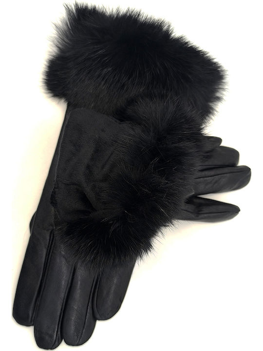 Women's Leather Gloves with Fur Black