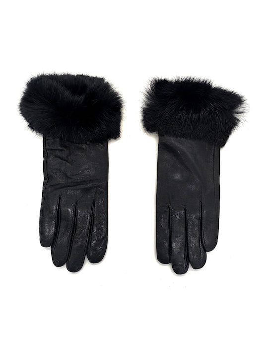 Women's Leather Gloves with Fur Black