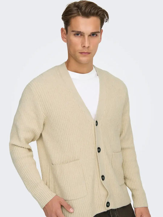 Cardigan Tricotat pentru Bărbați Bej