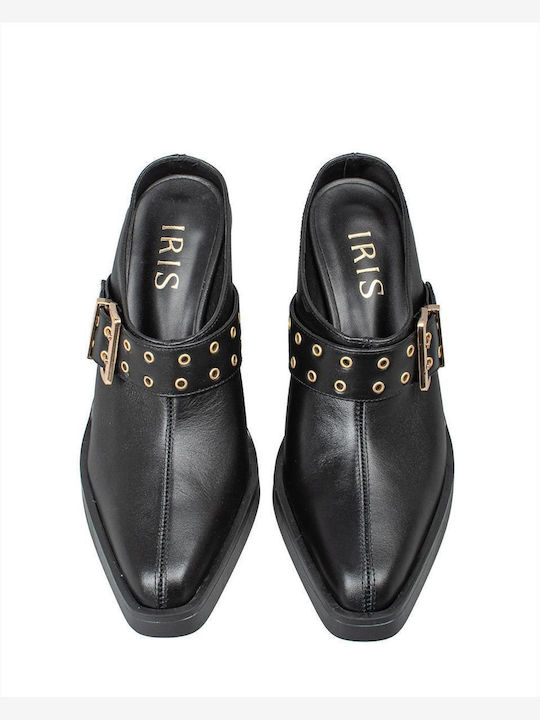 Leder Mules mit Hoch Absatz in Schwarz Farbe