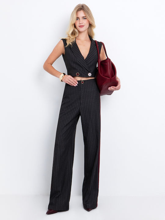Damen Bluse Ärmellos Gestreift Schwarz