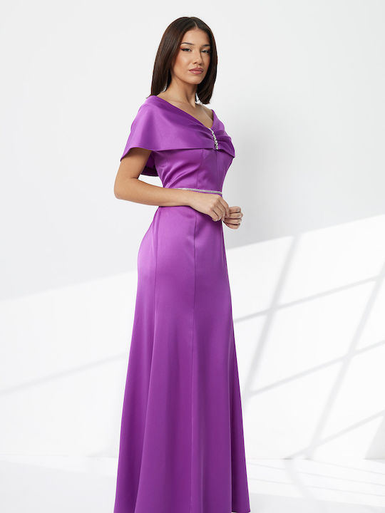 Maxi Evening Dress Draped Purple