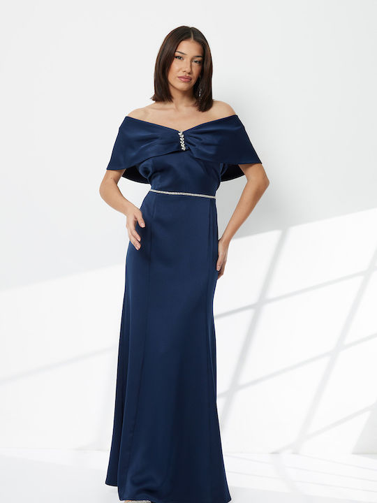 Maxi Dress for Wedding Christening Drape Satin Blue
