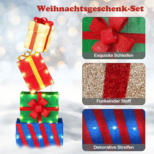 Costway Costway Set of 4 Illuminated Christmas Gift Boxes Multicoloured Ribbons Cm25232de