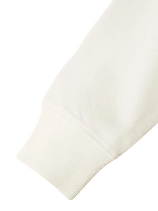 Fleece Επένδυση Παιδικό Φούτερ με Κουκούλα και Τσέπες Λευκή