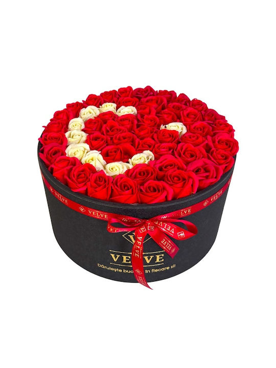 Aranjament Floral De Țară În Cutie Rotundă 55 Trandafiri Săpun Turcia