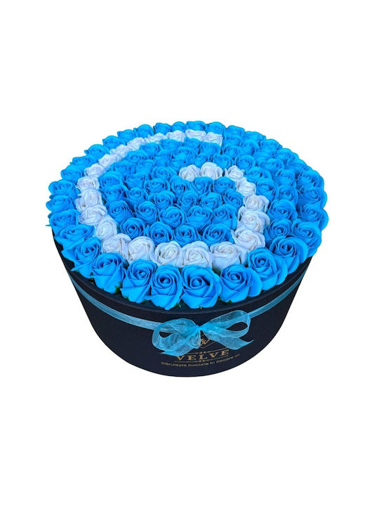 Aranjament Floral Personalizat Litere Cutie Rotundă Neagră 115 Trandafiri Săpun