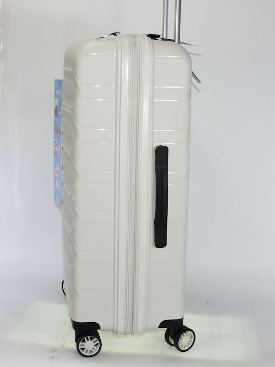 Dielle Large Travel Suitcase Hard White with 4 Wheels Height 77cm