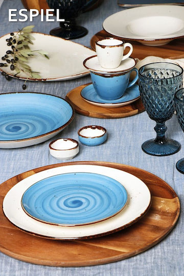 Espiel Set of Glasses Water made of Glass in Blue Color Stemmed 4pcs