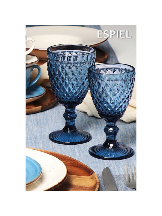 Espiel Set Gläser Wasser aus Glas in Blau Farbe Mit Stiel 4Stück