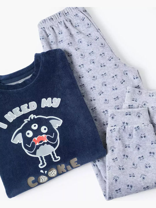 Zippy Kids' Pajamas Winter Velvet Blue Grey - Blue