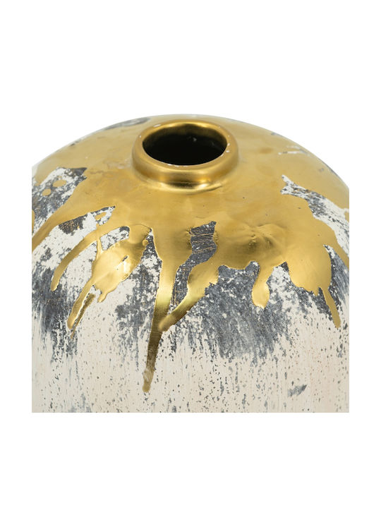 Artekko Kayle Beige Decorative Ceramic Vase Gold 16x16x20 Cm 16cm X 16cm X 20cm