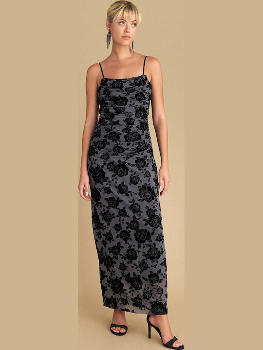 Maxi Evening Velvet Drape Dress Grey