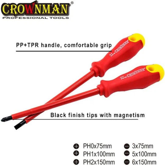 Set of 6 Electrician Cr-V Magnetic Screwdrivers