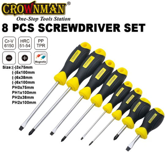Set of 8 Cr-V Magnetic Screwdrivers