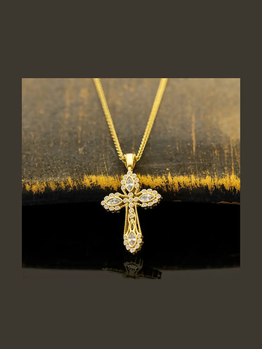Women's Gold Byzantine Cross 14K Double Sided with Chain